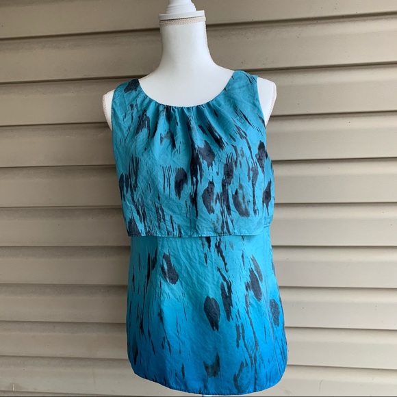 •CAbi• Tiered 100% Silk Top Teal/Black Ombre-Med - Picture 1 of 9